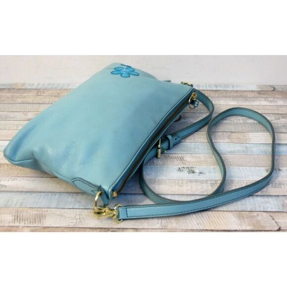 Fossil EMBROIDERED BLUE GENUINE LEATHER CROSSBODY SHOULDER BAG MESSENGER BAG - Picture 4 of 10